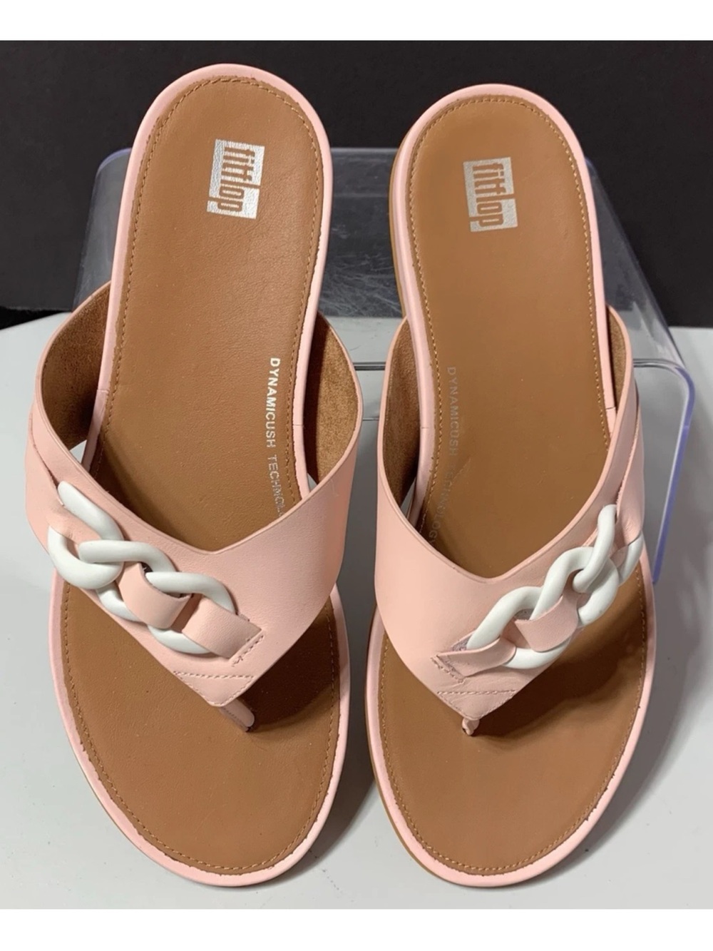 Women's FitFlop Gracie Pink Salt Leather Thong Flip Flop Hamptons Sandal Size 8